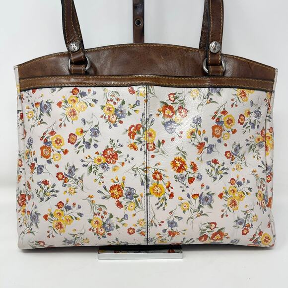 Patricia Nash Leather Poppy Tote Mini Meadows Floral‎ Print Brown Trim Tassels - Picture 5 of 14